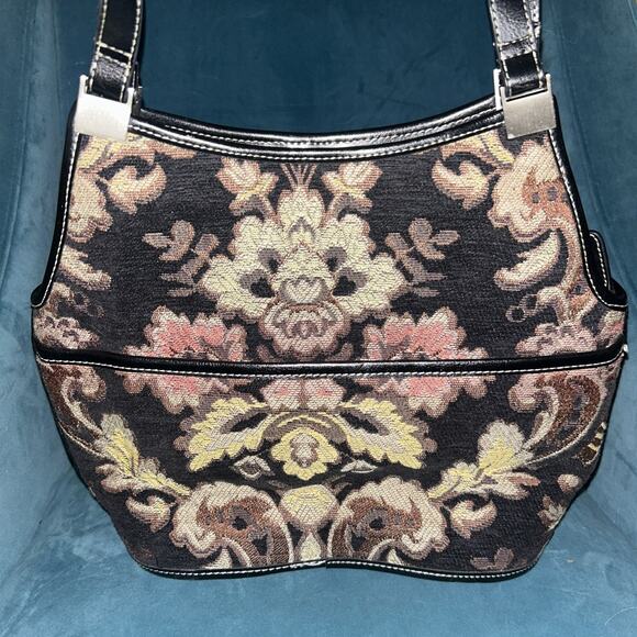 Marlo Tapestry HANDBAG & MAKE-UP purse Satchel Yellow Orange pink FLOWERS - Picture 3 of 6